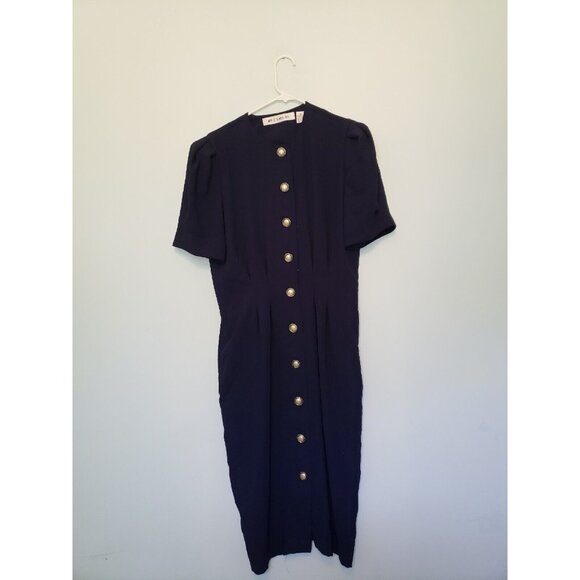 Ms Chaus Dresses & Skirts - VTG Ms Chaus Womens Sz 12 Dress Button Front Navy Blue Fitted Waist 1970's